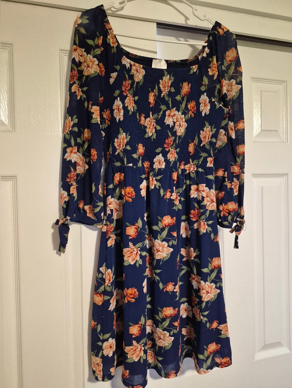 Siren Lily Floral Smocked Bodice Dress Size PM Cottage Core Bohemian Tie Sleeves